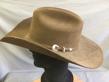 Mens, Cowboy Hat, JUSTIN, Dk Brown, Wool, 7 1/8, Rodeo Shaped Brim, Fur Felt, Classic Hat Band with Silver Details