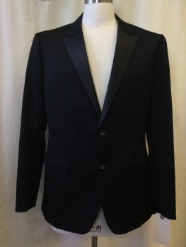 Mens, Suit, Jacket, THEORY, Black, Wool, Solid, 40 R, Peaked Lapel, 2 Buttons,