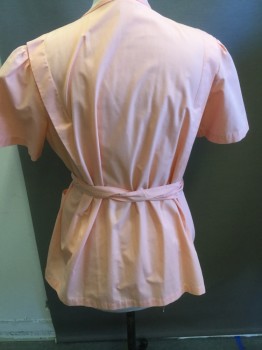 Unisex, Smock/Wrap, ANGELICA, Peach Orange, Cotton, Solid, 38-40, Cross Over Wrap Top, V-neck, Short Sleeves, Knife Pleat Detail
