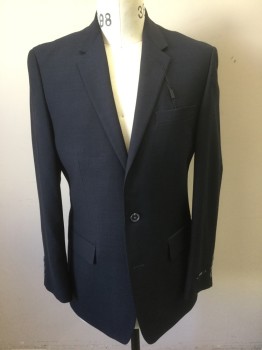 ALFANI, Navy Blue, Wool, Polyester, Solid, Dark Navy, Single Breasted, Notched Lapel, 2 Buttons, 3 Pockets, Solid Black Lining