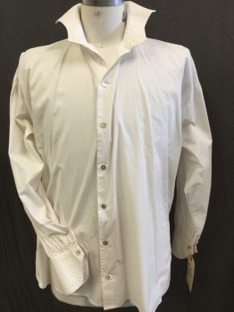Mens, Historical Fiction Shirt, MTO, Off White, Cotton, Stripes - Vertical , N:15.5, Off White with Self Vertical Stripes, Collar Attached, Button Front, Long Sleeves