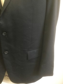 HART SCHAFFNER &MARX, Black, Wool, Polyester, Solid, Single Breasted, Notched Lapel, 2 Buttons, 3 Pockets, Dark Gray Lining