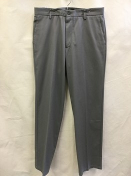 DOCKERS, Gray, Cotton, Solid, Gray, Flat Front, Zip Front, 4 Pockets