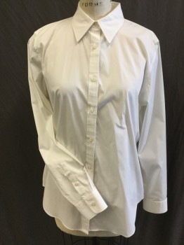LAUREN RL, White, Cotton, Elastane, Solid, White, Collar Attached, Button Front, Long Sleeves,