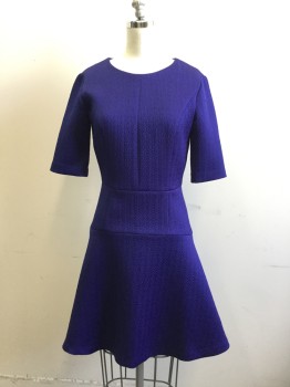 Womens, Dress, Short Sleeve, CLUB MONACO, Purple, Poly/Cotton, Elastane, Solid, 00, Textured Pattern, Short Sleeves, Wide Waistband, A-line Skirt, Back Zip