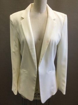 Womens, Blazer, H&M, White, Polyester, Elastane, Solid, 4, Single Breasted, Notched Lapel, Open at Front with No Closures, White Lining