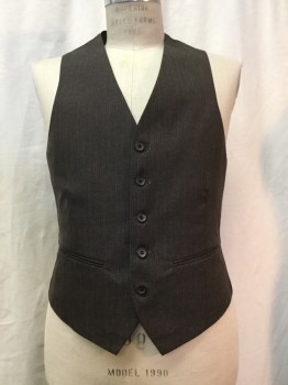 Mens, Suit, Vest, GIVENCHY, Brown, Gray, Wool, Stripes - Pin, 40, Brown, Gray Pinstripes, Button Front,