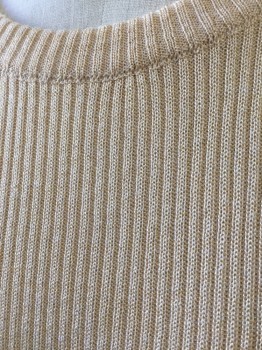 VERONIQUE, Tan Brown, Gold, Viscose, Polyester, Solid, Rib Knit, 1/4 Sleeves, Crew Neck, Gold Metallic Micro Weave