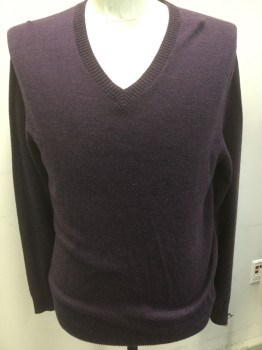 Mens, Pullover Sweater, BANANA REPUBLIC, Purple, Wool, Solid, M, V-neck,