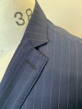 GALANTE UOMO, Navy Blue, Orange, Wool, Stripes - Pin, Single Breasted, Notched Lapel, Hand Picked Stitching on Lapel, 2 Buttons, 3 Pockets