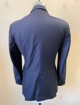 GALANTE UOMO, Navy Blue, Orange, Wool, Stripes - Pin, Single Breasted, Notched Lapel, Hand Picked Stitching on Lapel, 2 Buttons, 3 Pockets