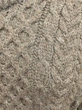 ORVIS, Brown, Wool, Diamonds, Cable Knit, Heathered Brown, Diamond Brocade, Cable, Basket Weave Pattern, Crew Neck, FC052768