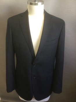 SUIT SUPPLY, Black, Wool, Solid, Single Breasted, Notched Lapel, 2 Buttons, 3 Pockets, Red and Blue Satin Lining