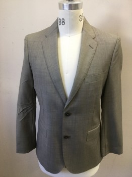BROOKS BROTHERS, Brown, Wool, Birds Eye Weave, Single Breasted, Notched Lapel, Hand Picked Collar/Lapel, 2 Buttons,  3 Pockets