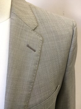 BROOKS BROTHERS, Brown, Wool, Birds Eye Weave, Single Breasted, Notched Lapel, Hand Picked Collar/Lapel, 2 Buttons,  3 Pockets