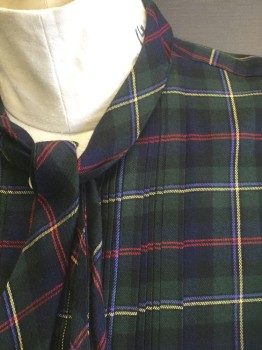 N/L, Navy Blue, Dk Green, Red, Yellow, Periwinkle Blue, Rayon, Plaid, Long Sleeve Button Front, Stand Collar with Self Bow Ties, Pleated at Center Front at Either Side of Button Placket,