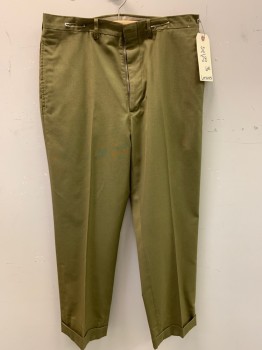 LEESURES, Olive Green, Polyester, Wool, Solid, Flat Front, 4 Pockets, Cuffed,