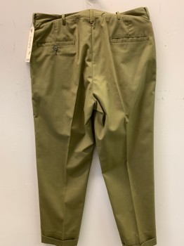 LEESURES, Olive Green, Polyester, Wool, Solid, Flat Front, 4 Pockets, Cuffed,