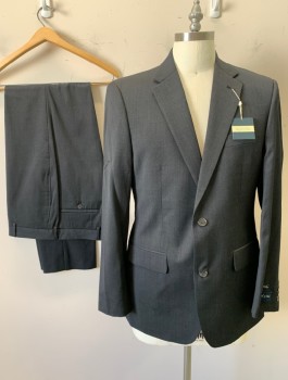 JOSEPH & FEISS, Charcoal Gray, Wool, Polyester, Solid, Single Breasted, Notched Lapel, 2 Buttons, 3 Pockets, Center Back Vent