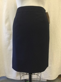 Womens, Skirt, Knee Length, ANNE KLEIN, Navy Blue, Polyester, Rayon, Solid, 14, 1 Faux Tiny Pocket on Right Side, Zip Back, Split Back