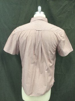 JACHS, Faded Red, Cotton, 2 Color Weave, Button Front, Collar Attached, Short Sleeves, 1 Pocket
