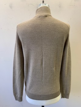 Mens, Pullover Sweater, POLO RALPH LAUREN, Taupe, Wool, Silk, Solid, M, Bumpy Knit, Long Sleeves, Stand Collar, 1/2 Zipper at Neck