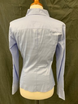 Womens, Blouse, BOSS, Lt Blue, Cotton, Elastane, Solid, S, 1/2 Open Front with Placket, 1 Neck Button, Collar Attached, 2 Side Zips at Seams, Long Sleeves, Button Cuff, Water Mark Left Cuff
