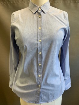 Womens, Blouse, BANANA REPUBLIC, Lt Blue, Cotton, Polyester, Heathered, 10, Long Sleeves, Button Front, Collar Attached, Heathered Microweave