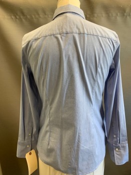 Womens, Blouse, BANANA REPUBLIC, Lt Blue, Cotton, Polyester, Heathered, 10, Long Sleeves, Button Front, Collar Attached, Heathered Microweave