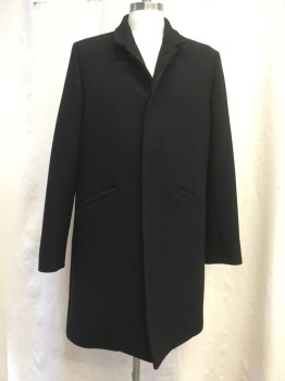 Mens, Coat, Overcoat, CALIBRATE, Black, Polyester, Wool, Solid, L, Notched Lapel, 5 Hidden Button Front, 2 Pockets,back Vent