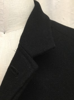 Mens, Coat, Overcoat, CALIBRATE, Black, Polyester, Wool, Solid, L, Notched Lapel, 5 Hidden Button Front, 2 Pockets,back Vent