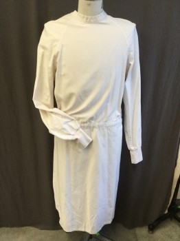 N/L, Off White, Cotton, Polyester, Solid, Surgical Coat, 1" Crew Neck, Raglan Long Sleeves with Knit Cuff, D-string Waist, Tie Back@ Neck