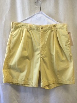 Mens, Shorts, POLO GOLF, Yellow, Poly/Cotton, Solid, 35, Double Pleated, 4 Pockets, Belt Loops,