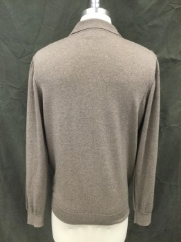 BLACK  BROWN, Lt Brown, Wool, Heathered, Polo Style Sweater, Long Sleeves, Ribbed Knit Collar/Cuff/Waistband, **Hole Back Right Shoulder*
