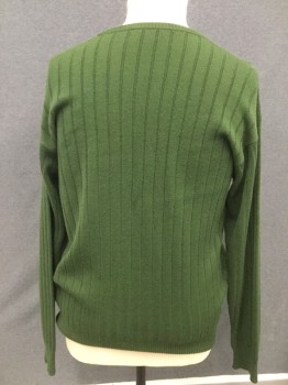LORO PIANA, Dk Green, Cashmere, Solid, Ribbed Knit, Long Sleeves, Smaller Ribbed Knit Crew Neck/Waistband/Cuff