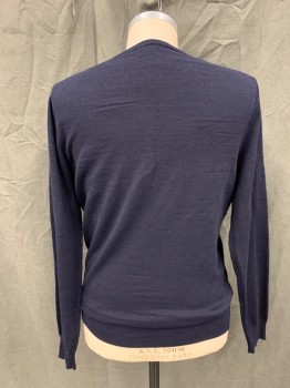 Mens, Pullover Sweater, J. CREW, Navy Blue, Cotton, Solid, M, V-neck, Long Sleeves, Ribbed Knit Neck/Waistband/Cuff