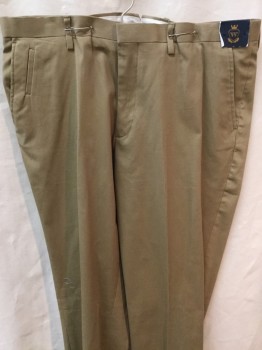 Mens, Casual Pants, WALLEN BROTHERS, Tan Brown, Cotton, Spandex, Solid, OPEN, 36, Flat Front, Zip Front, Little Stretch, Micro Ribbed Texture, Unusual Vertical Watch Pocket,