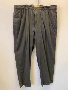 Mens, Slacks, AEROPOSTALE, Dk Olive Grn, Dk Red, Lime Green, Navy Blue, Cotton, Plaid - Tattersall, Ins:31, W:38, Twill, Double Pleated, Zip Fly, Relaxed Tapered Leg, Cuffed Hems, 4 Pockets, Belt Loops