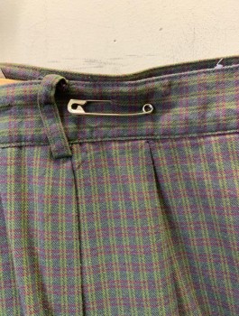 Mens, Slacks, AEROPOSTALE, Dk Olive Grn, Dk Red, Lime Green, Navy Blue, Cotton, Plaid - Tattersall, Ins:31, W:38, Twill, Double Pleated, Zip Fly, Relaxed Tapered Leg, Cuffed Hems, 4 Pockets, Belt Loops