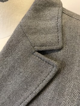 HUGO BOSS, Gray, Charcoal Gray, Viscose, Polyester, Herringbone, Single Breasted, Notched Lapel, 2 Buttons, 3 Pockets, Black Lining
