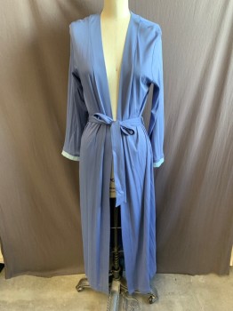 Womens, SPA Robe, HANRO, French Blue, Cotton, S, Long Sleeves, Light Blue Trim at Cuffs, Open Front