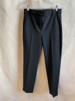 J. CREW, Black, Polyester, Viscose, Solid, Stretch Pant, Zip Fly, Fabric Covered Button, 4 Faux Pockets
