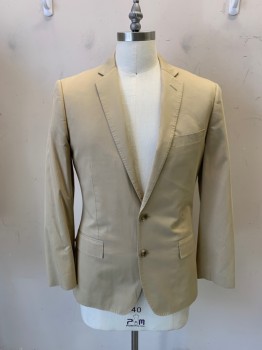 J. CREW, Khaki Brown, Cotton, Solid, Single Breasted, 2 Buttons, 3 Pockets, Notched Lapel, 4 Button Cuffs, 2 Back Vents