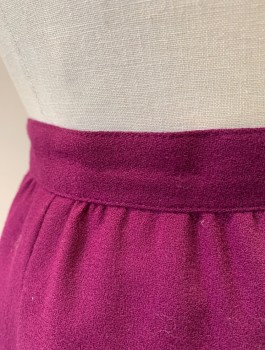 STIRLING COOPER, Aubergine Purple, Wool, Solid, Crepe, Pencil Skirt, 1" Wide Self Waistband, Slightly Gathered at Waist, Knee Length, Zipper at CB