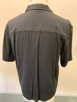 Mens, Casual Shirt, DA VINCI, Black, Ivory White, Polyester, Color Blocking, XL, Button Front, S/S, C.A., 1 Pocket, Crepe