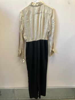 JOSEPH RIBKOFF, Gold, Black, Rayon, Polyester, Solid, C.A., B.F., L/S, 2 Pckts, Pleated, Zip Fly, Elastic Waist Band