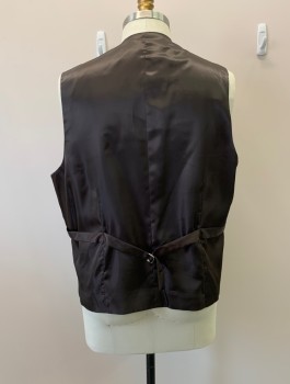 Mens, Suit, Vest, APOLLO KING, Dk Brown, Wool, Solid, 50, Shawl Lapel, Double Breasted, 6 Buttons, 2 Pockets, Belted Back,