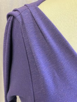 Womens, Dress, Long & 3/4 Sleeve, DVF, Purple, Viscose, Polyamide, Solid, 2,  B:30, Knit, Surplice, With Asymmetrical Gathered Skirt Front & Back,  ,