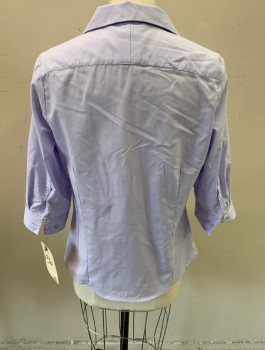 N/L, Lilac Purple, Cotton, Polyester, Solid, Collar Attached, 3/4 Sleeve Button Front,