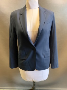 Womens, Blazer, THEORY, Navy Blue, Wool, Elastane, Solid, 8, Notched Lapel, Single Breasted, Button Front, 1 Button, 3 Pockets